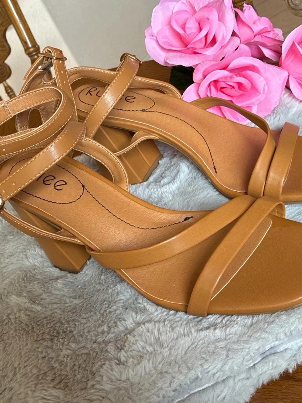 Classic Tan Strappy Heeled Sandals with Ankle Strap